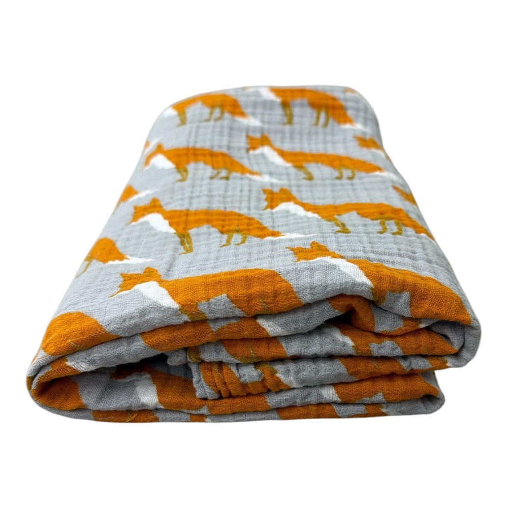 Milkbarn 43"x46" One Ply Orange Fox Muslin Baby Blanket Swaddle Security EUC